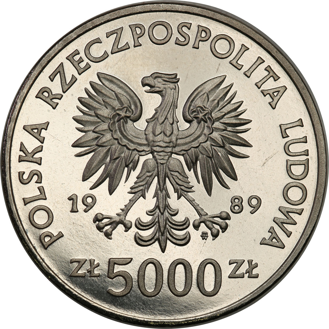 PRL. PRÓBA Nikiel 5000 złotych 1989 – Władysław Jagiełło - półpostać